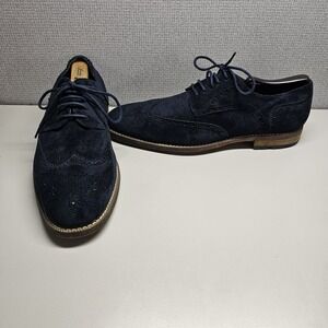 Todd Welsh Shoes Mens 9.5 D Dress Wingtip Lace Up Oxford  Blue Faux Suede